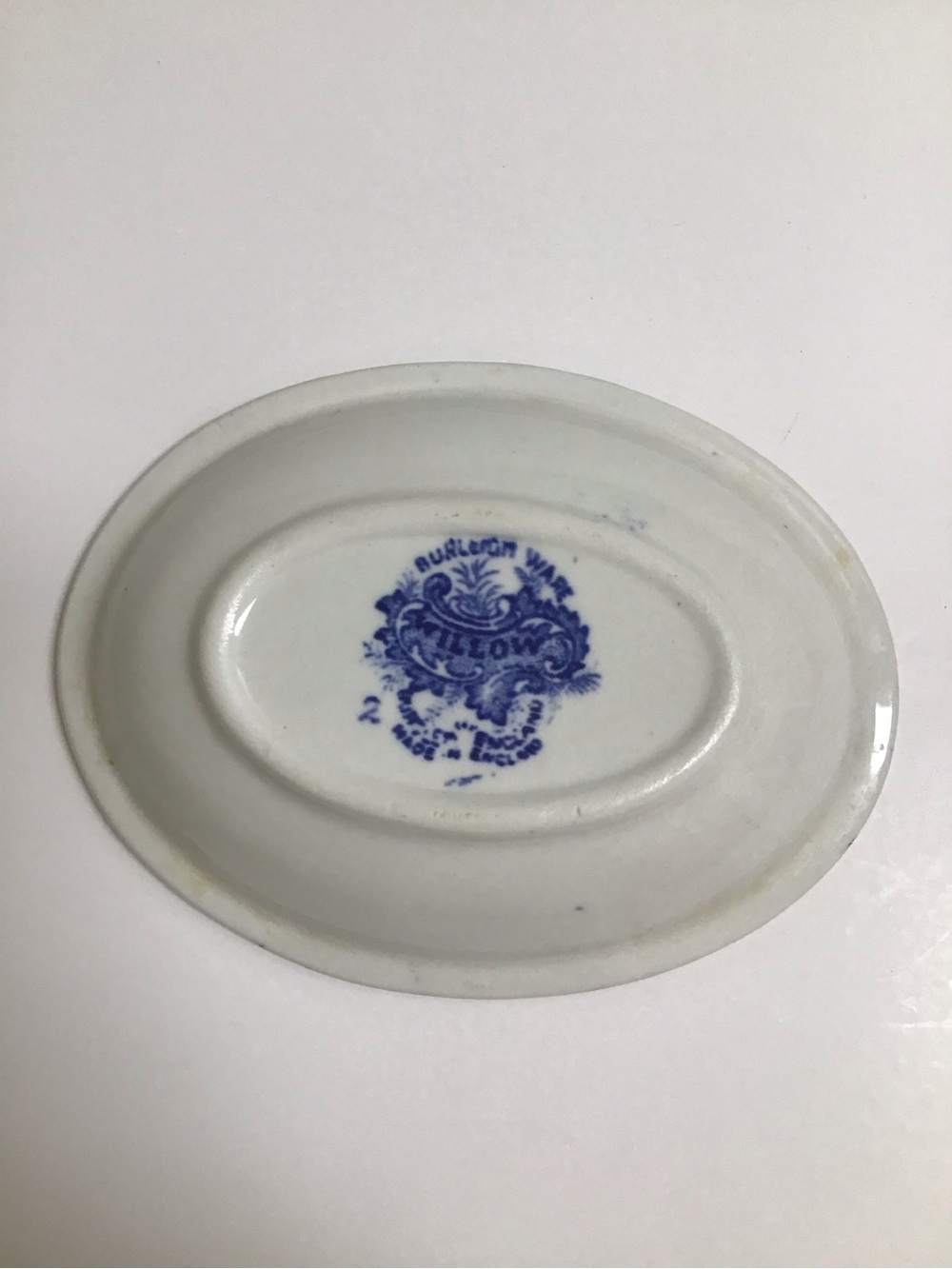 Blue Willow Antique 1920's England Burleigh Ware Oval Soap Dish Ridges Gold Rim - Picture 14 of 14